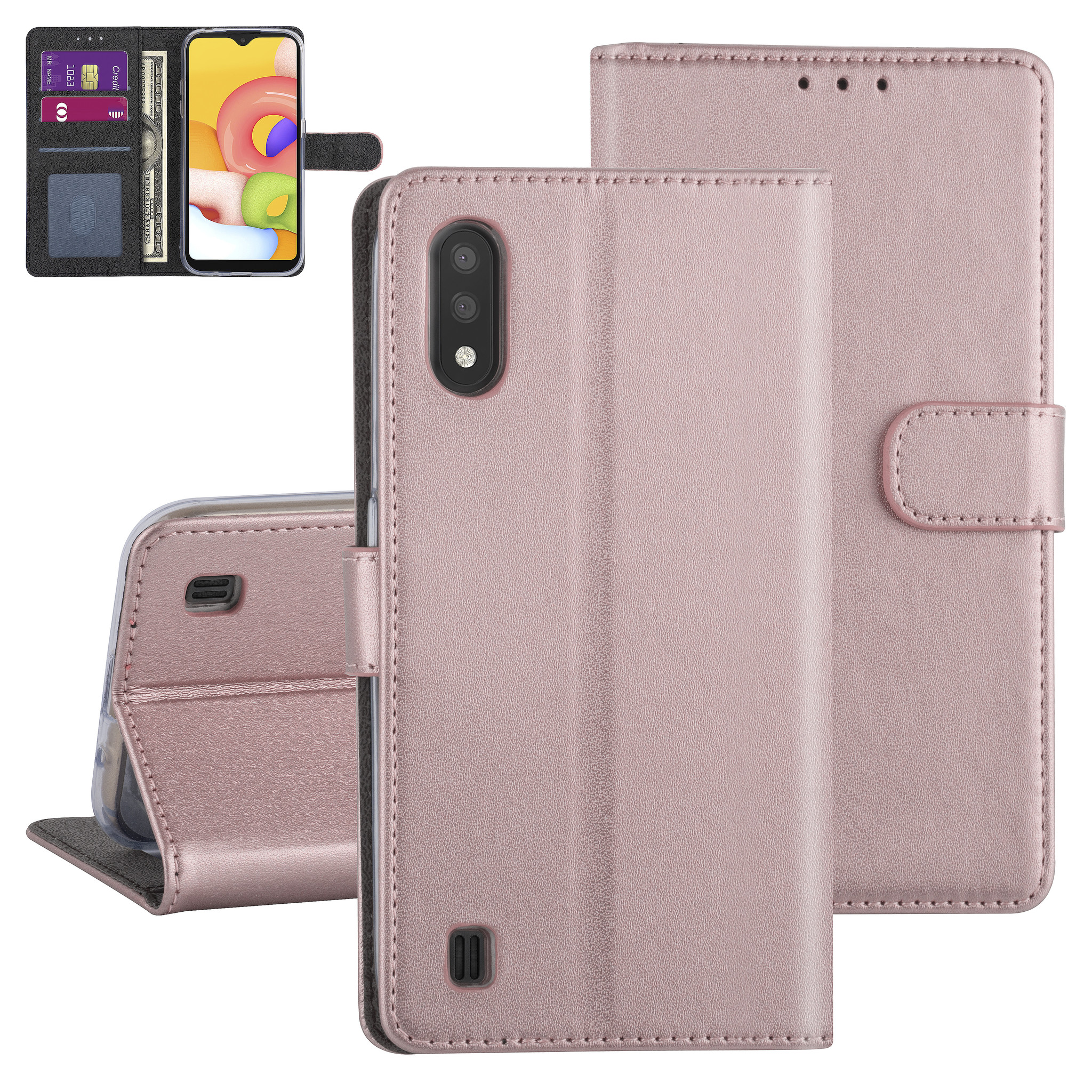 Rose Gold hoesje Samsung Galaxy A01 - Book Case - Kaarthouder (A015F)