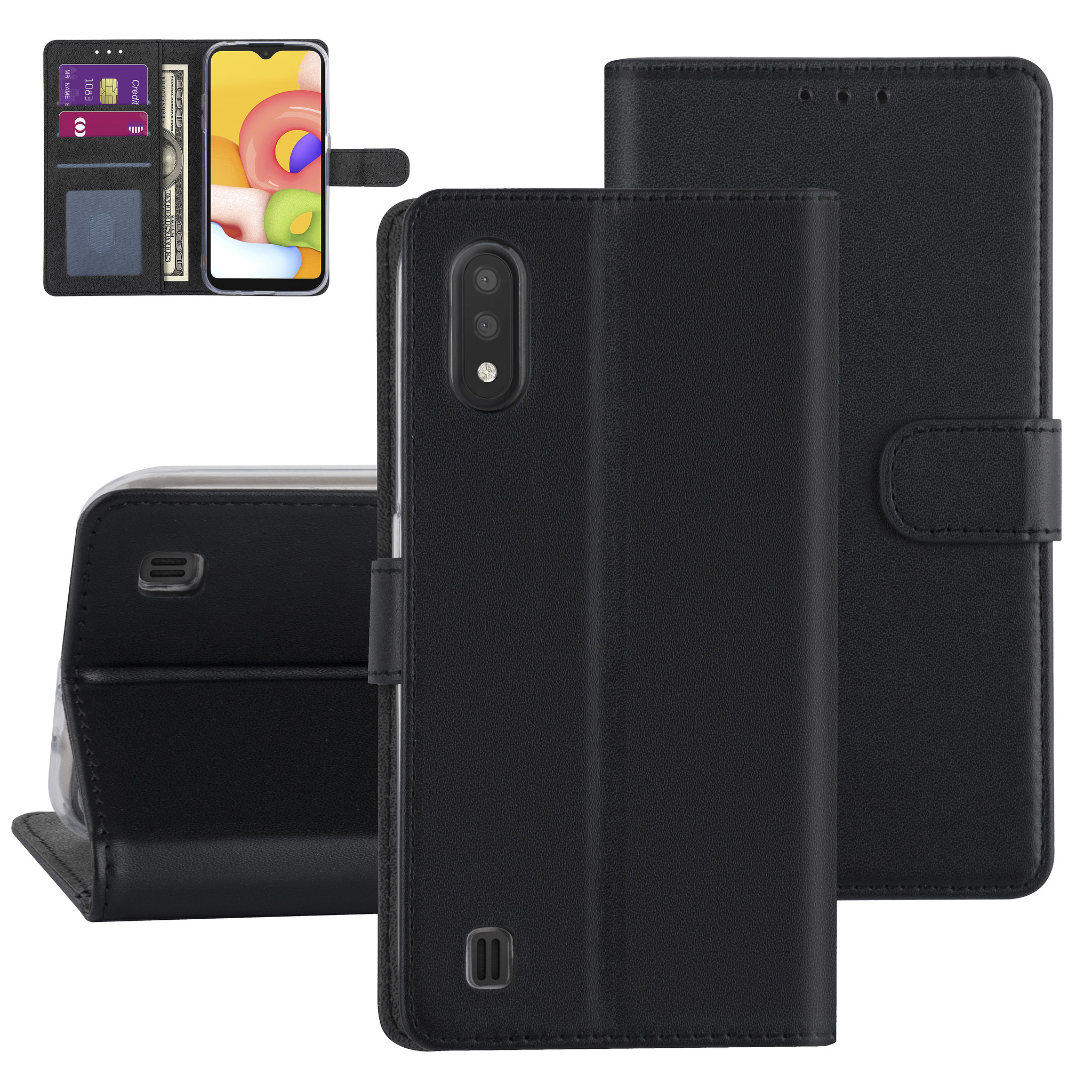 Zwart hoesje Samsung Galaxy A01 - Book Case - Kaarthouder (A015F)