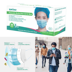 50x Medische mondkapjes 3-laags wegwerp mondmaskers - Blauw
