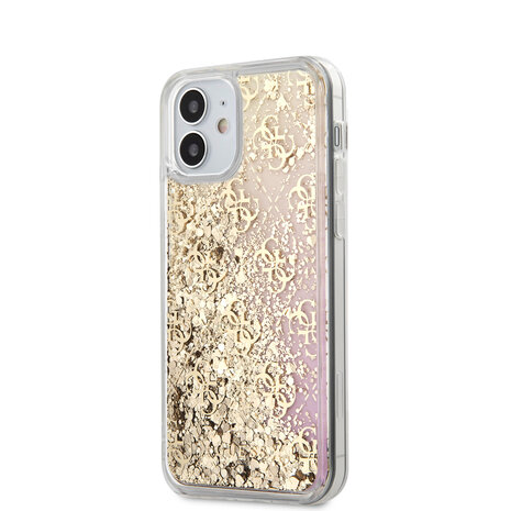 Guess Guess Backcover hoesje Apple iPhone 12 Mini Goud - Liquid Glitter Guess Guess Backcover hoesje Apple iPhone 12 Mini Goud - Liquid Glitter