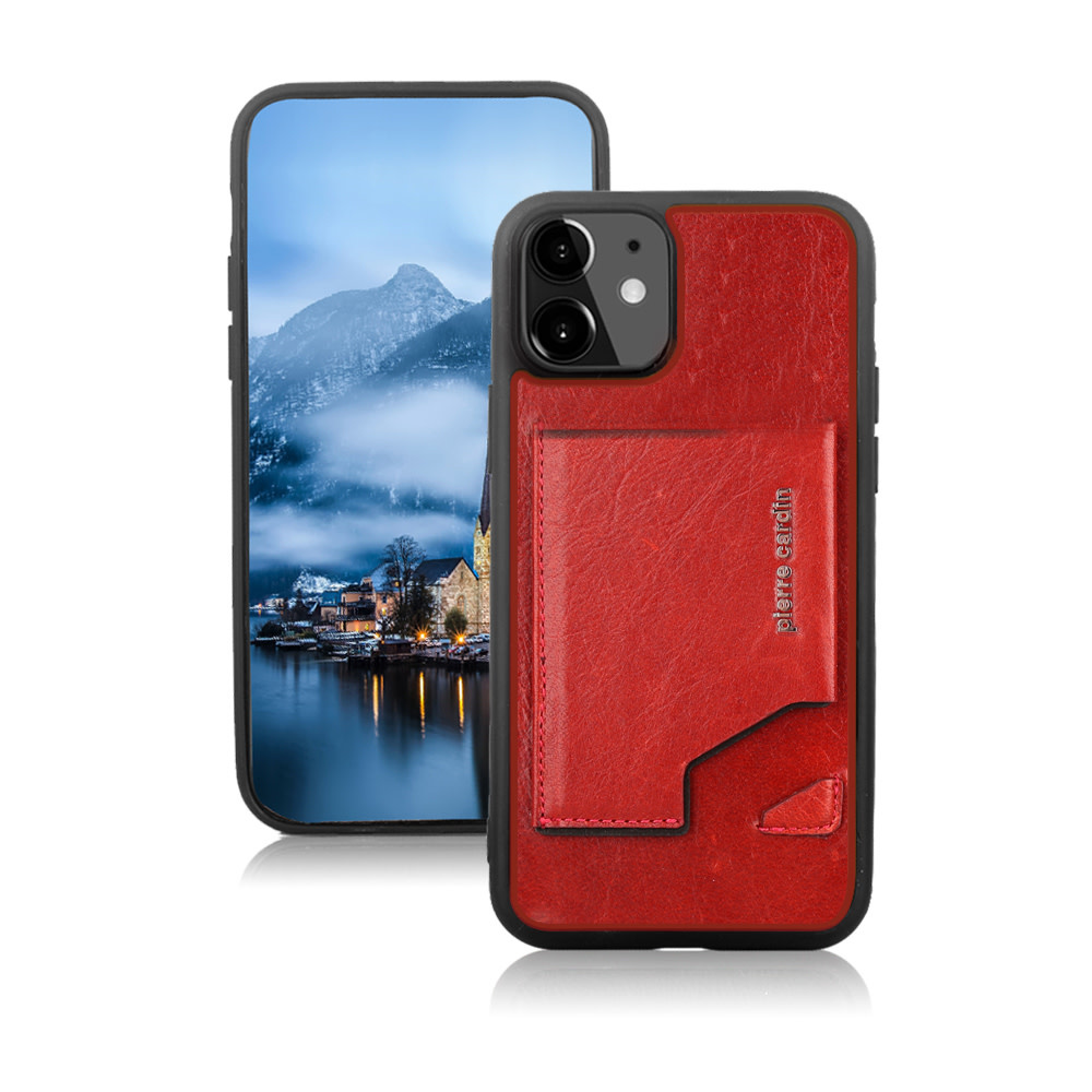 Pierre Cardin Pierre Cardin Apple iPhone 12 Mini rood Backcover hoesje - Echt leder