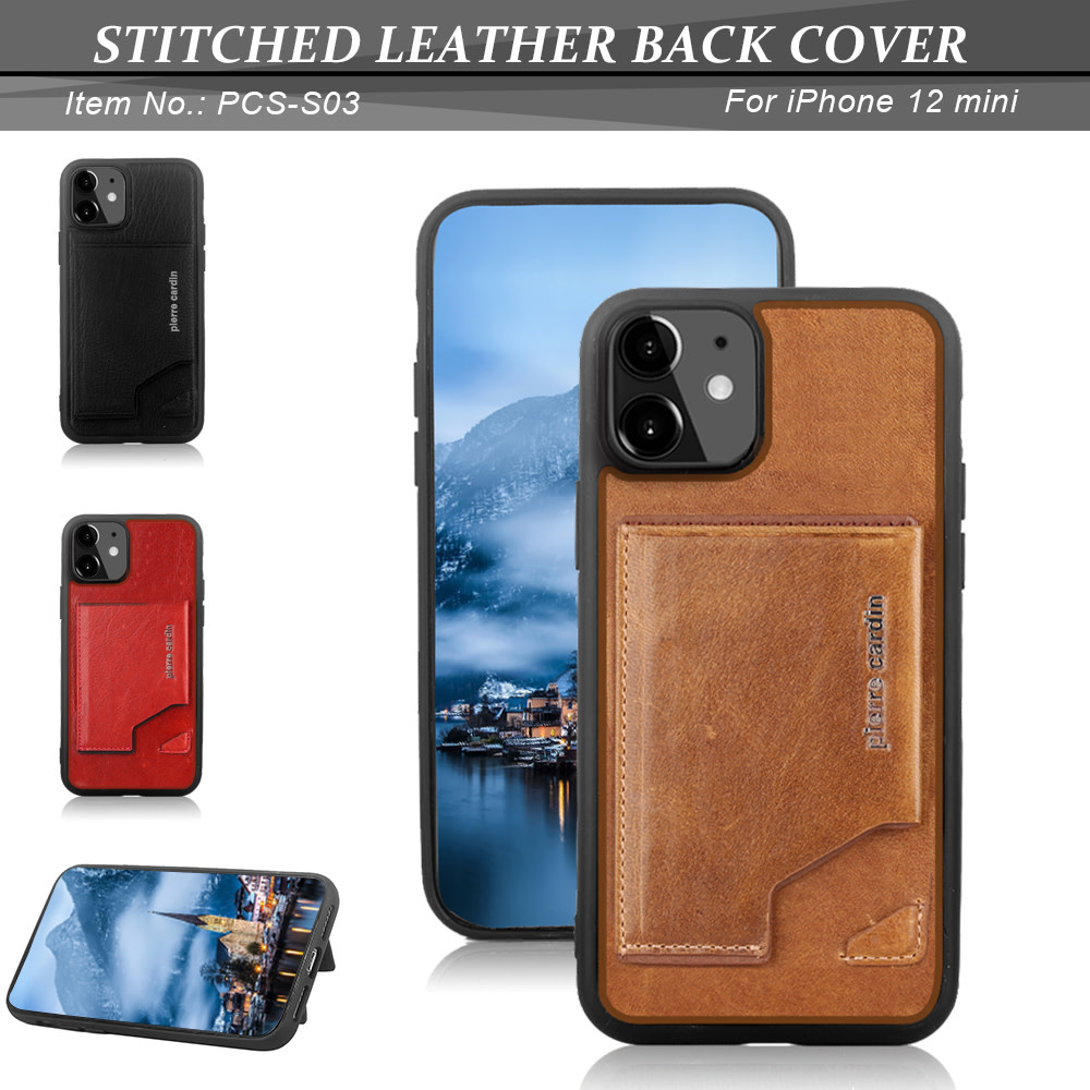 Pierre Cardin Pierre Cardin Apple iPhone 12 Mini donker bruin Backcover hoesje - Echt leder, foto 2 van 6
