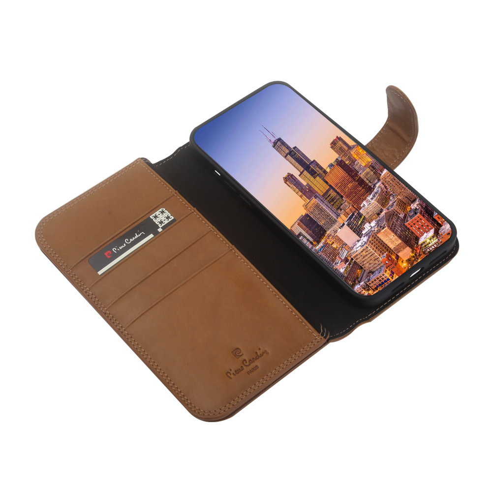 Pierre Cardin Pierre Cardin Bruin hoesje iPhone 12 Pro Max - Wallet Book Case - Echt leder, foto 2 van 4