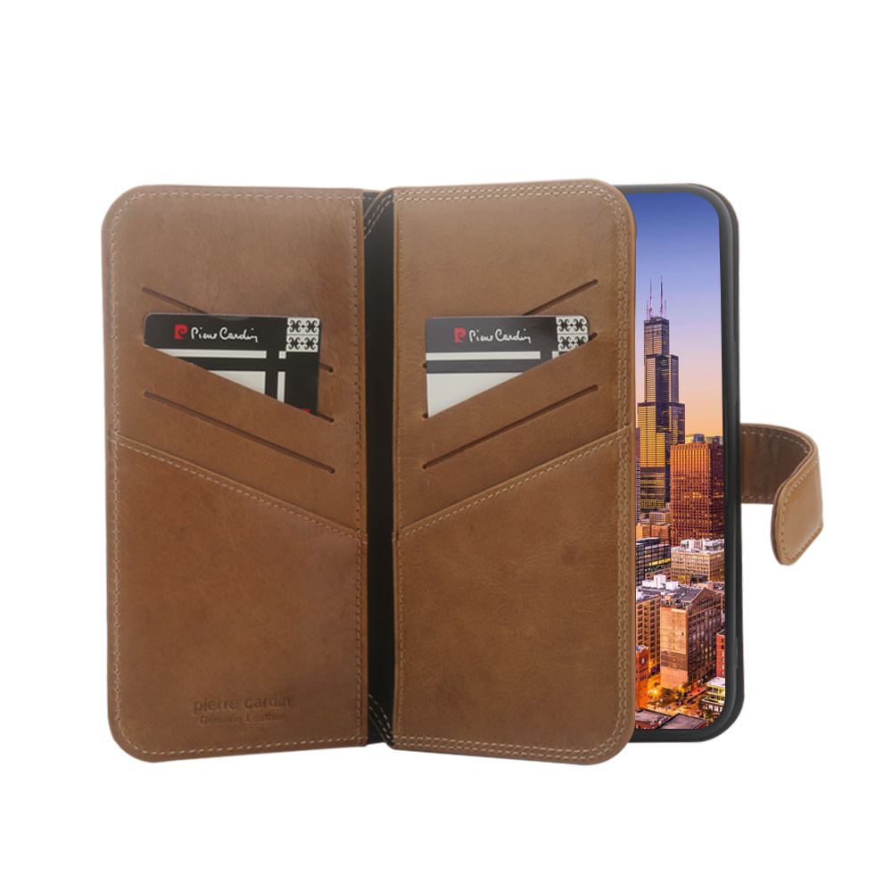 Pierre Cardin Pierre Cardin Bruin hoesje iPhone 12 Pro Max - Wallet Book Case - Echt leder, foto 3 van 4