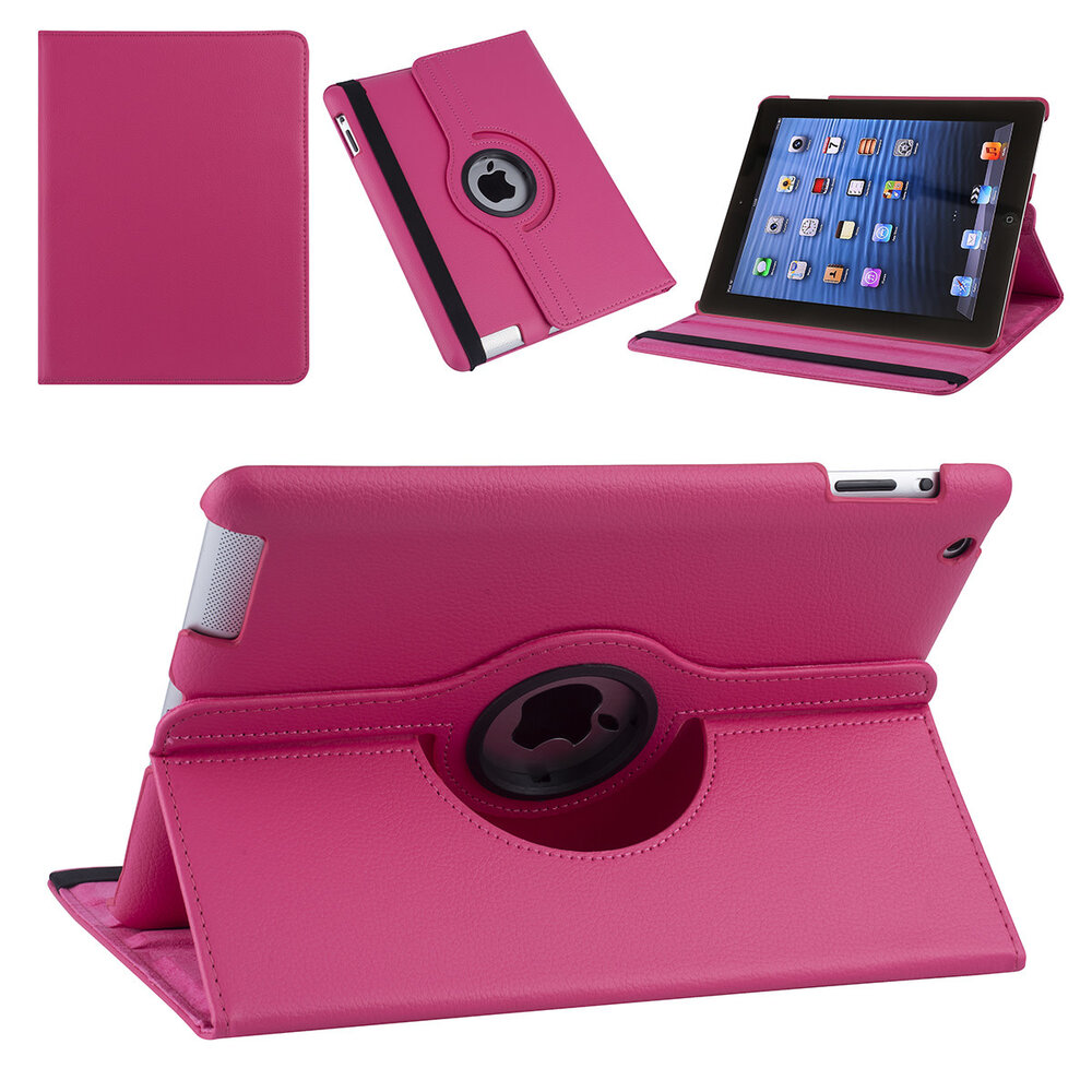 Apple iPad 2-3-4 Hot Pink Book Case Tablet - 360 degrees rotatable Apple iPad 2-3-4 Hot Pink Book Case Tablet - 360 degrees rotatable