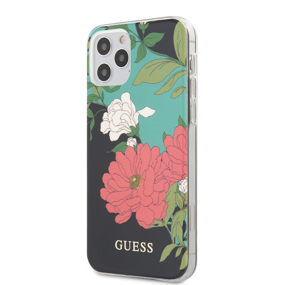Guess Guess Apple iPhone 12 / 12 Pro Black Back cover case - Flower TPU Guess Guess Apple iPhone 12 / 12 Pro Black Back cover case - Flower TPU