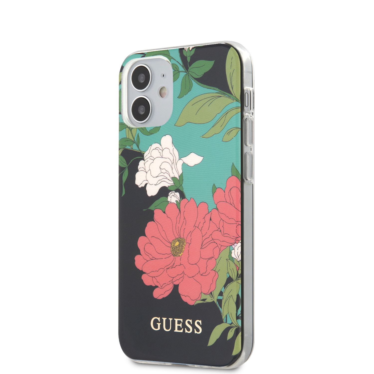 Guess Guess Apple iPhone 12 Mini zwart Backcover hoesje - Flower TPU, foto 2 van 3