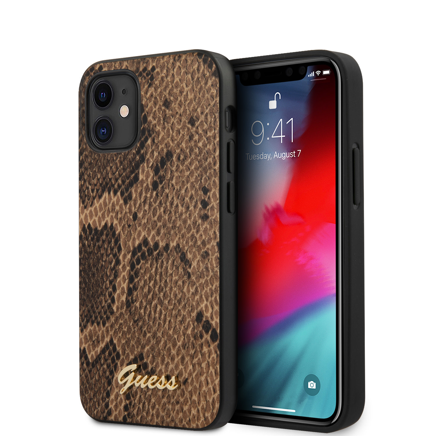 Guess Guess Apple iPhone 12 Mini Bruin Backcover hoesje - Python, foto 2 van 5