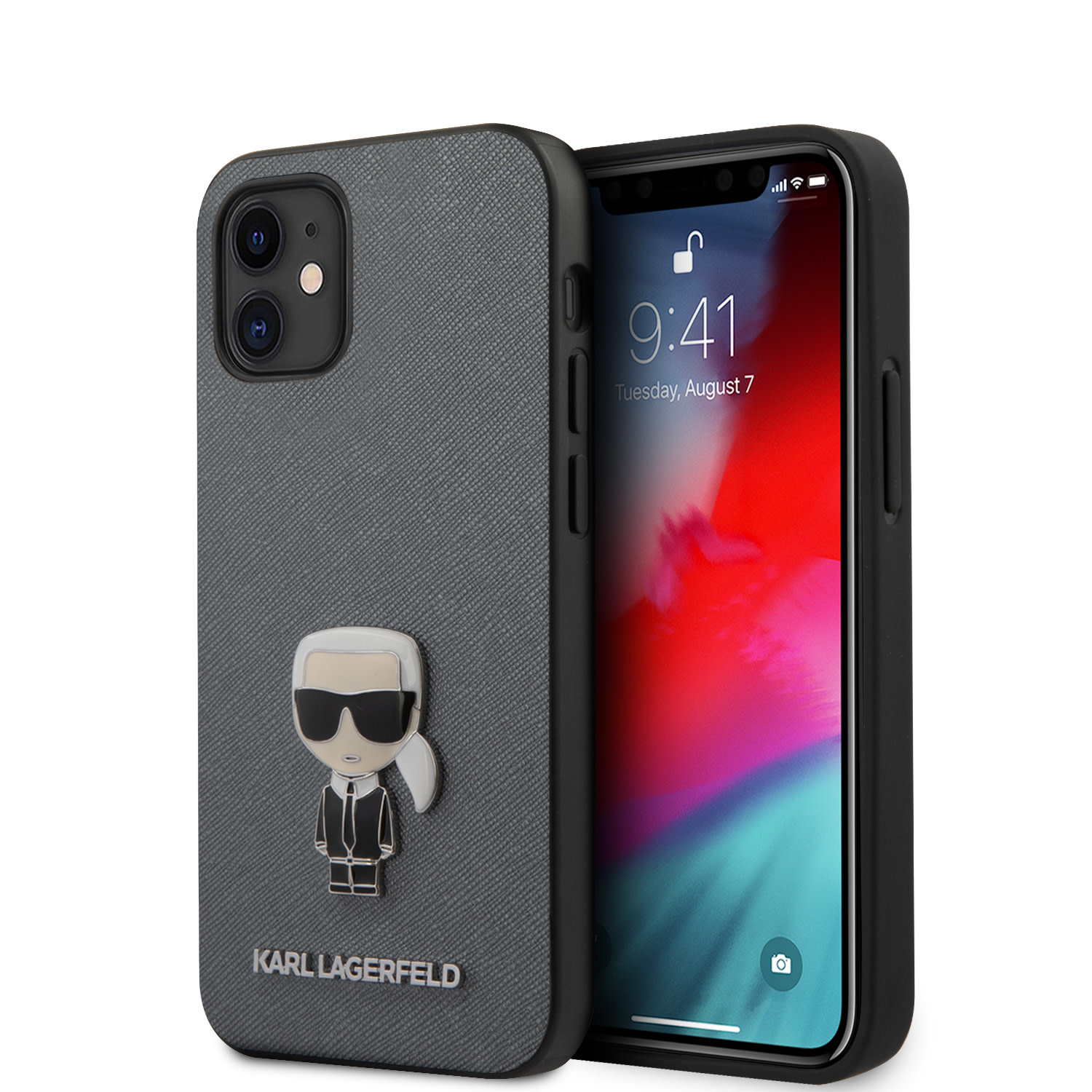 Karl Lagerfeld Karl Lagerfeld Apple iPhone 12 Mini Zilver Backcover hoesje - Saffiano