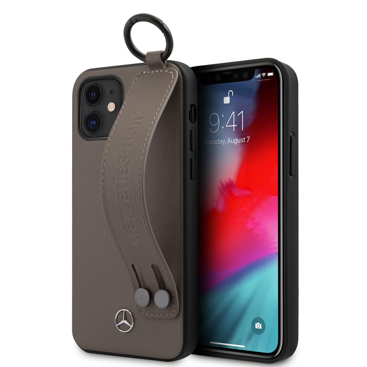 Mercedes-Benz Mercedes-Benz Apple iPhone 12 Mini Bruin Backcover hoesje - Real Leather - Hand Strap