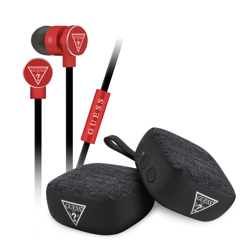 Guess Pack Bundle Guess avec bouchons d'oreille et haut-parleur Bluetooth - Rouge Guess Pack Bundle Guess avec bouchons d'oreille et haut-parleur Bluetooth - Rouge
