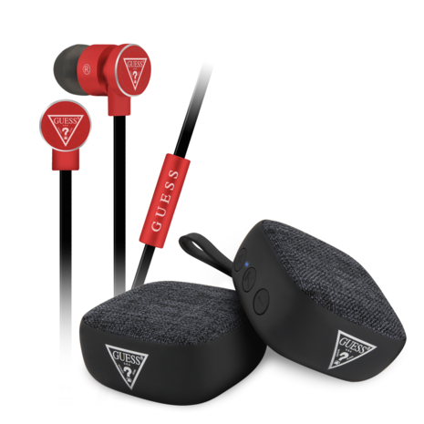 Guess Pack Bundle Guess avec bouchons d'oreille et haut-parleur Bluetooth - Rouge Guess Pack Bundle Guess avec bouchons d'oreille et haut-parleur Bluetooth - Rouge