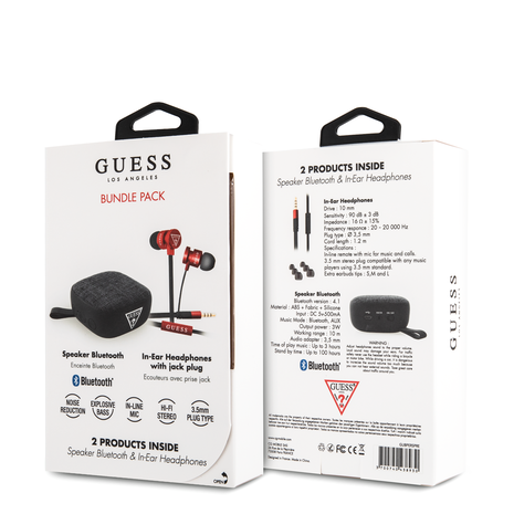 Guess Pack Bundle Guess avec bouchons d'oreille et haut-parleur Bluetooth - Rouge Guess Pack Bundle Guess avec bouchons d'oreille et haut-parleur Bluetooth - Rouge