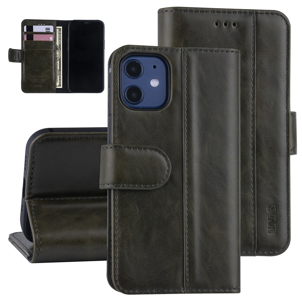 UNIQ Accessory Apple iPhone 12 Mini Vert foncé Book type housse - Faux cuir UNIQ Accessory Apple iPhone 12 Mini Vert foncé Book type housse - Faux cuir