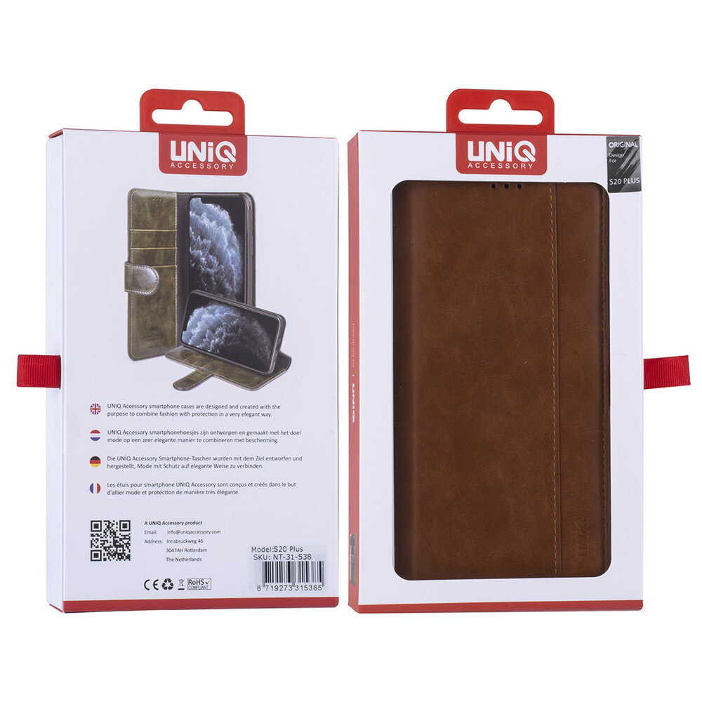 UNIQ Accessory Samsung Galaxy S20 Plus Marron Book type housse - Faux cuir UNIQ Accessory Samsung Galaxy S20 Plus Marron Book type housse - Faux cuir