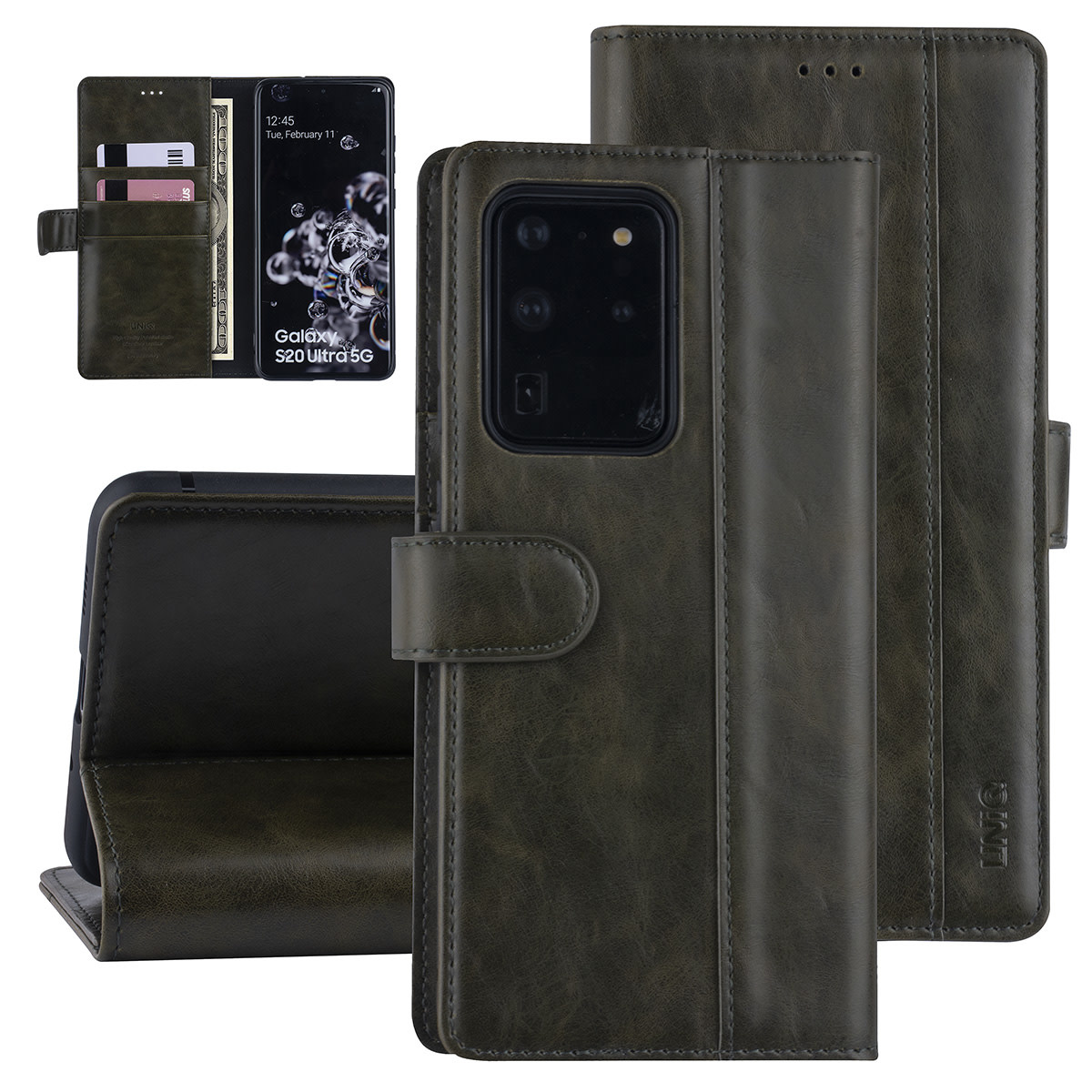 UNIQ Accessory DonkerGroen hoesje Samsung Galaxy S20 Ultra - Book Case - PU leather