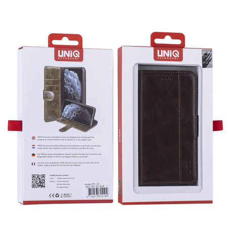 UNIQ Accessory Apple iPhone 12 Mini Marron foncé Book type housse - Faux cuir UNIQ Accessory Apple iPhone 12 Mini Marron foncé Book type housse - Faux cuir