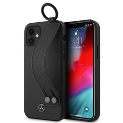 Mercedes-Benz Apple iPhone 12 Mini Zwart Backcover hoesje - Real Leather - Hand Strap