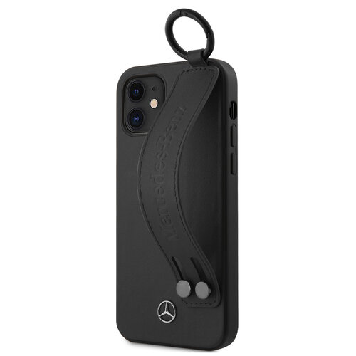 Mercedes-Benz Mercedes-Benz Apple iPhone 12 Mini Zwart Backcover hoesje - Real Leather - Hand Strap