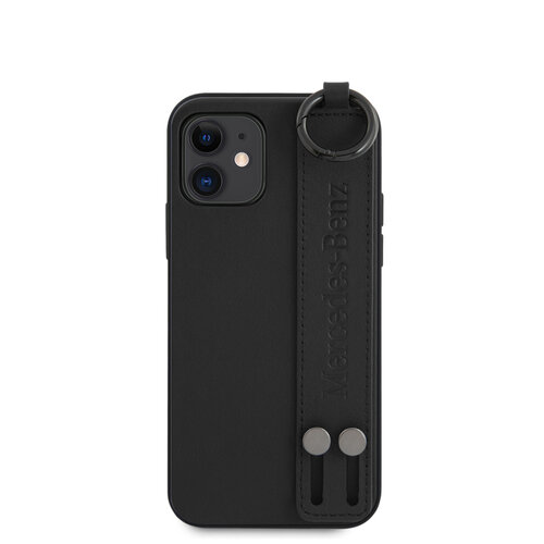 Mercedes-Benz Mercedes-Benz Apple iPhone 12 Mini Zwart Backcover hoesje - Real Leather - Hand Strap