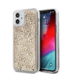 Guess Apple iPhone 12 Mini Gold Back-Cover hul - Liquid Glitter
