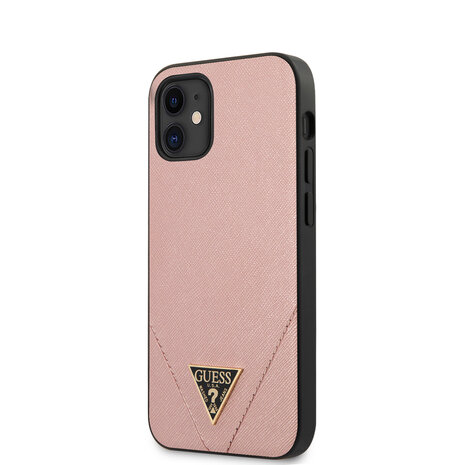 Guess Guess Apple iPhone 12 Mini Pink Back cover case - Saffiano Stitch Guess Guess Apple iPhone 12 Mini Pink Back cover case - Saffiano Stitch