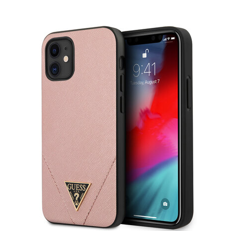 Guess Guess Apple iPhone 12 Mini Pink Back cover case - Saffiano Stitch Guess Guess Apple iPhone 12 Mini Pink Back cover case - Saffiano Stitch