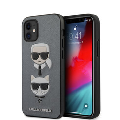 Karl Lagerfeld Apple iPhone 12 Mini Zilver Backcover hoesje - Saffiano Head