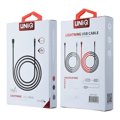 UNIQ Accessory UNIQ Accessory Lightning USB Cable 200cm Fast-Charger Data Transfer - Black UNIQ Accessory UNIQ Accessory Lightning USB Cable 200cm Fast-Charger Data Transfer - Black