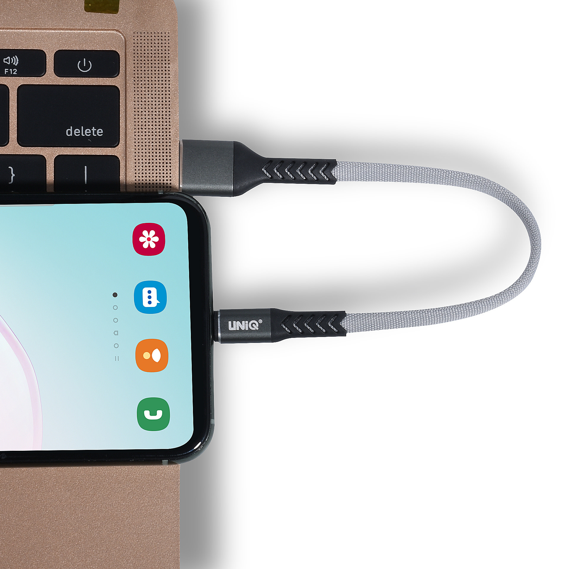 UNIQ Accessory USB Type-C Cable 20cm snellader dataoverdracht Grijs - Nylon, foto 4 van 5