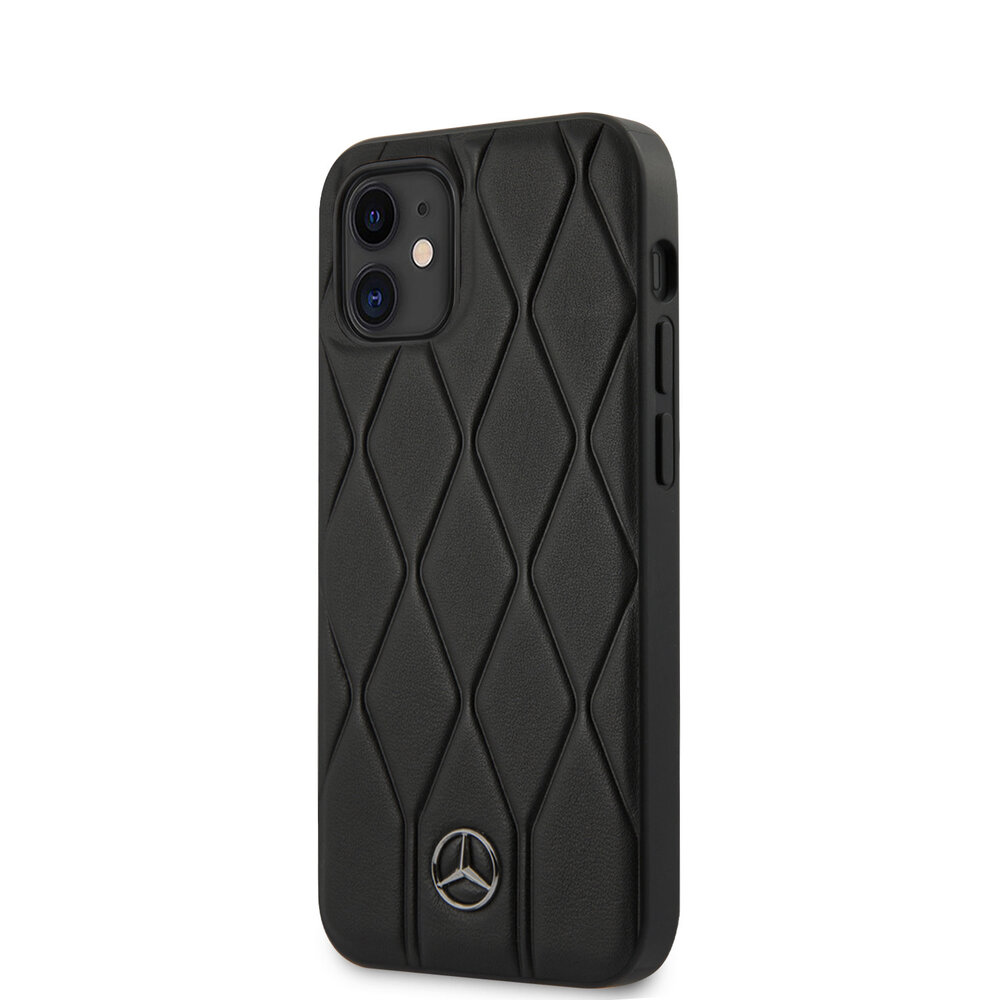 Mercedes-Benz Mercedes-Benz Apple iPhone 12 Mini Black Back cover case - Real Leather - Wave Mercedes-Benz Mercedes-Benz Apple iPhone 12 Mini Black Back cover case - Real Leather - Wave