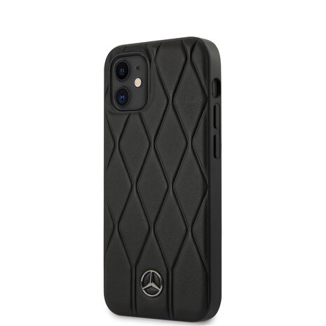 Mercedes-Benz Mercedes-Benz Apple iPhone 12 Mini Black Back cover case - Real Leather - Wave Mercedes-Benz Mercedes-Benz Apple iPhone 12 Mini Black Back cover case - Real Leather - Wave