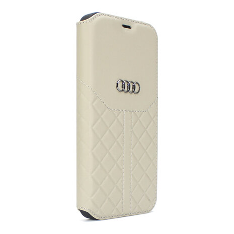 Audi Audi Apple iPhone 12 Mini Beige Book-Case hul Q8 Serie - Genuine Leather Audi Audi Apple iPhone 12 Mini Beige Book-Case hul Q8 Serie - Genuine Leather