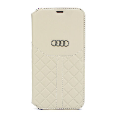 Audi Audi hoesje - Beige - iPhone 12 Mini - Book Case - Q8 Serie - Genuine Leather Audi Audi hoesje - Beige - iPhone 12 Mini - Book Case - Q8 Serie - Genuine Leather