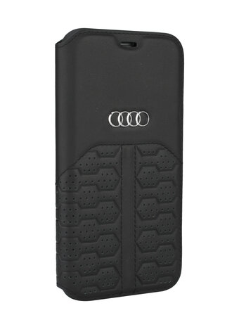 Audi Audi Apple iPhone 12 Mini Black Book type case A6 Serie - Genuine Leather Audi Audi Apple iPhone 12 Mini Black Book type case A6 Serie - Genuine Leather