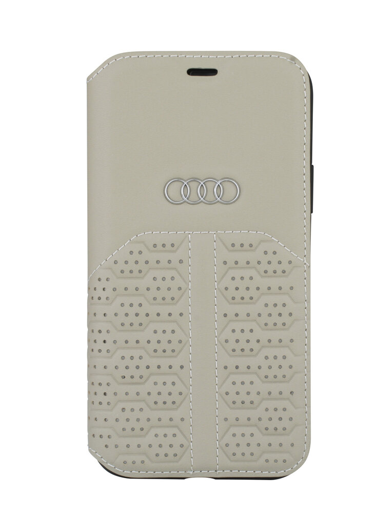 Audi Audi hoesje - Beige - iPhone 12 - 12 Pro - Book Case - A6 Serie - Genuine Leather Audi Audi hoesje - Beige - iPhone 12 - 12 Pro - Book Case - A6 Serie - Genuine Leather
