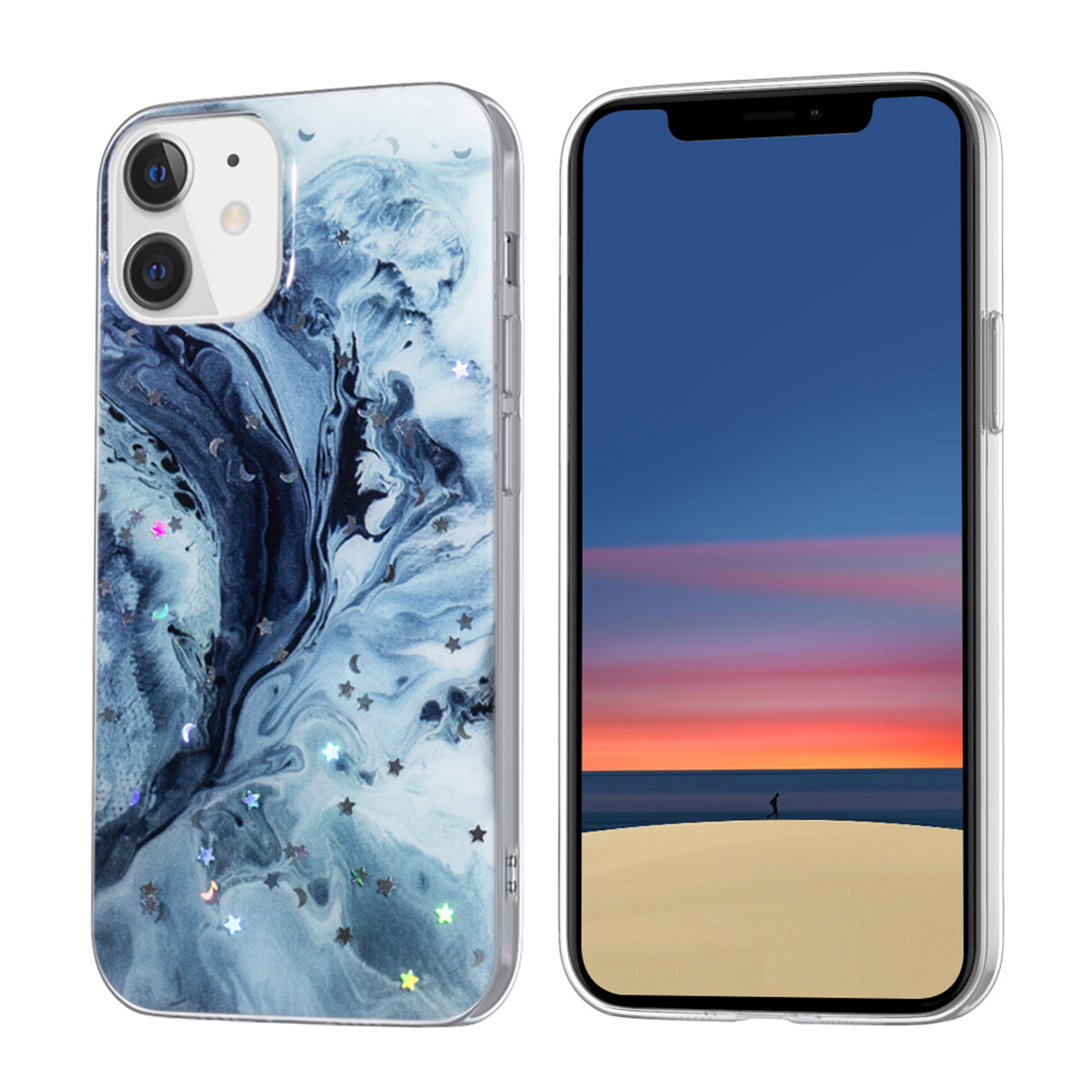 Apple iPhone 12 Mini TPU Backcover - Donker Blauw Glitter Print