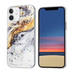 Apple iPhone 12 Mini Glitter Print Silikonhülle - Glitter Print Gelb-Grau