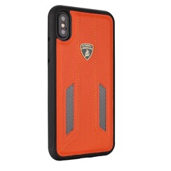 Lamborghini backcover hoesje D6 Serie Apple iPhone X-Xs Oranje - Echt leer