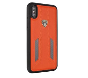 Lamborghini Lamborghini backcover hoesje D6 Serie Apple iPhone X-Xs Oranje - Echt leer Lamborghini Lamborghini backcover hoesje D6 Serie Apple iPhone X-Xs Oranje - Echt leer