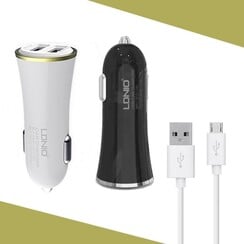 LDNIO DL-C28 3.4A 2 Port USB Car Charger with Lightning Cable - White
