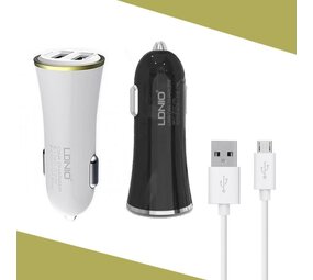 LDNIO DL-C28 3.4A 2 Port USB Car Charger met Lightning Kabel - Wit LDNIO DL-C28 3.4A 2 Port USB Car Charger met Lightning Kabel - Wit