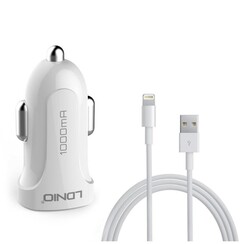 LDNIO DL-C17 USB Autolader met Lightning kabel - Wit