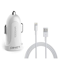 LDNIO DL-C17 USB Car Charger with Lightning Cable - White