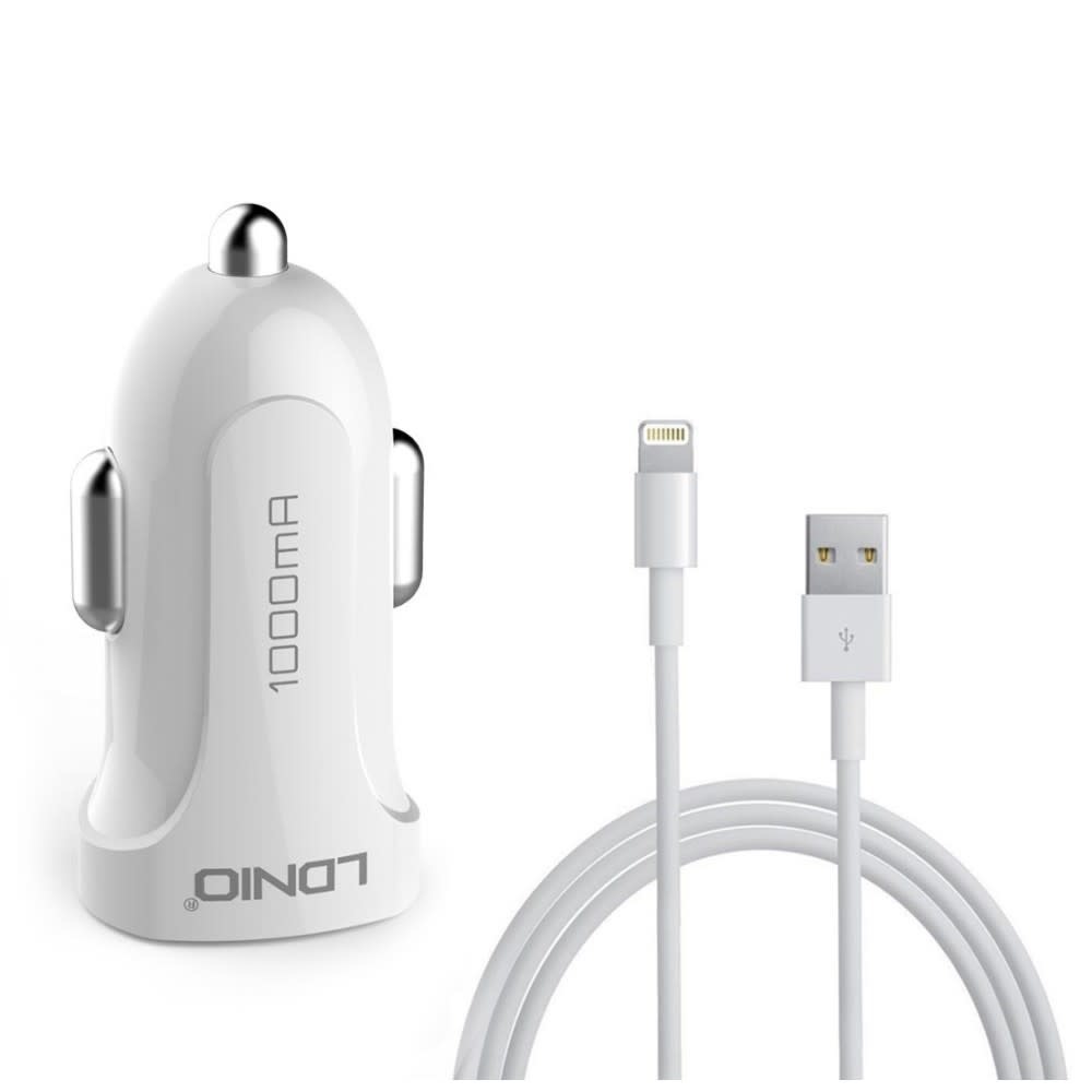 LDNIO DL-C17 USB Autolader met Lightning kabel - Wit