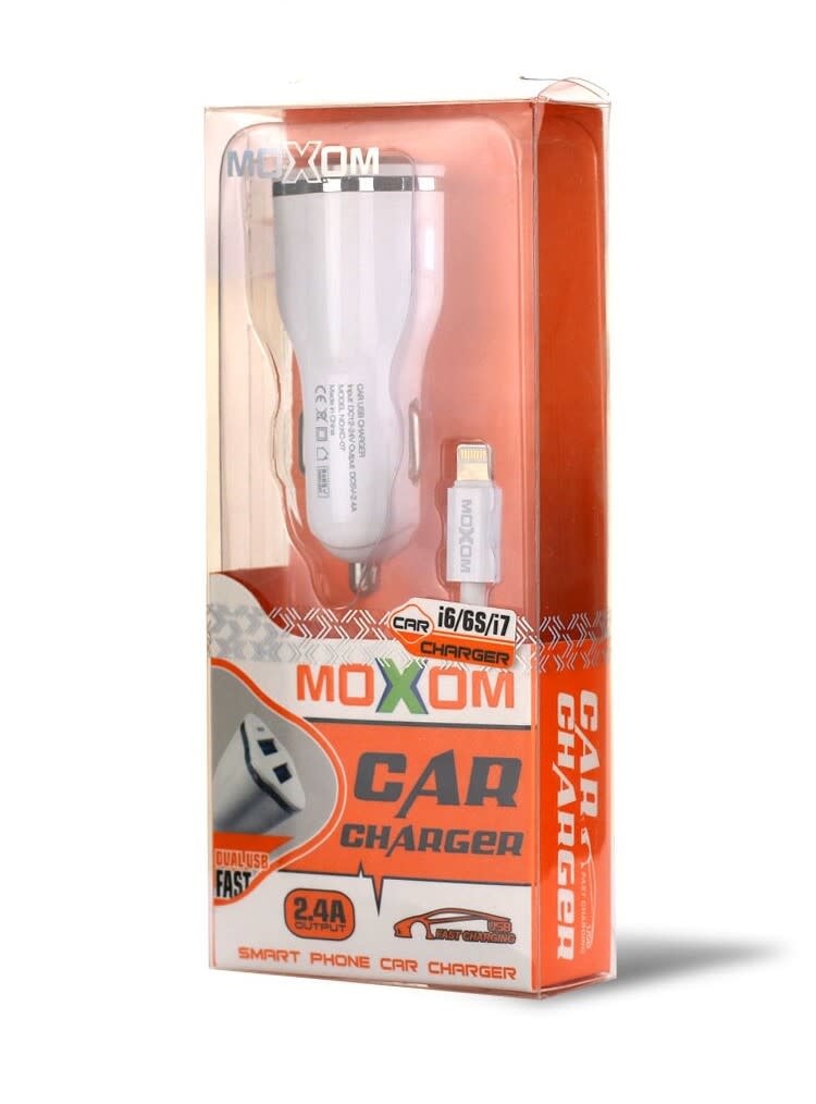 Moxom KC-07 2.4A Autolader met Lightning Kabel - Wit