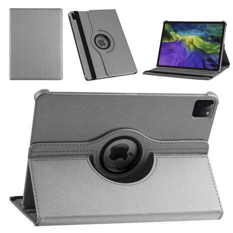 Apple iPad Pro 11 (2021) Book Case Tablethoes - Zilver - 360 Graden Draaibaar Apple iPad Pro 11 (2021) Book Case Tablethoes - Zilver - 360 Graden Draaibaar
