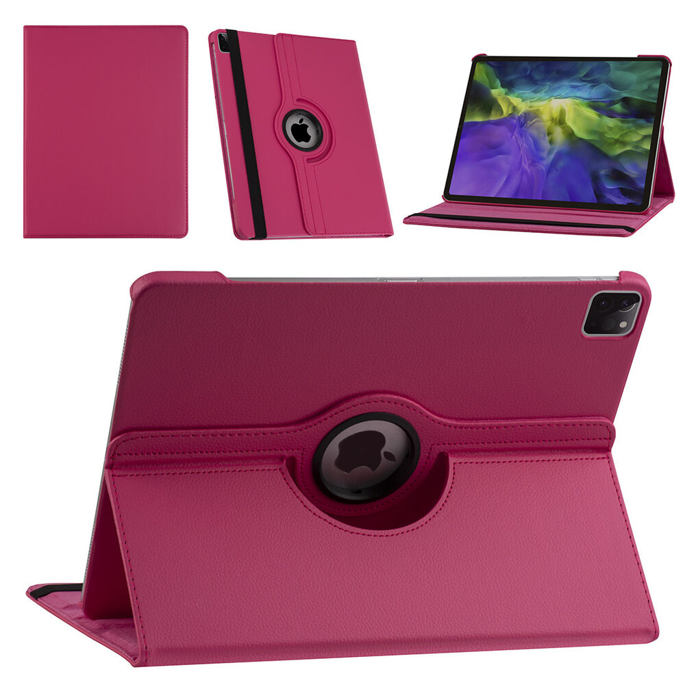Apple iPad Pro 12.9 (2021) Book Case Tablethoes - Felroze - 360 Graden Draaibaar Apple iPad Pro 12.9 (2021) Book Case Tablethoes - Felroze - 360 Graden Draaibaar