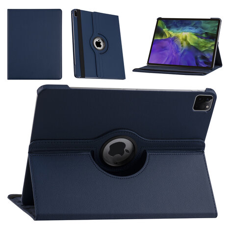 Apple iPad Pro 12.9 (2021) Book Case Tablet - Dark Blue - 360 Degree Rotatable Apple iPad Pro 12.9 (2021) Book Case Tablet - Dark Blue - 360 Degree Rotatable