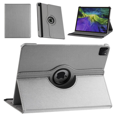 Apple iPad Pro 12.9 (2021) Book Case Tablet - Silver - 360 Degree Rotatable Apple iPad Pro 12.9 (2021) Book Case Tablet - Silver - 360 Degree Rotatable